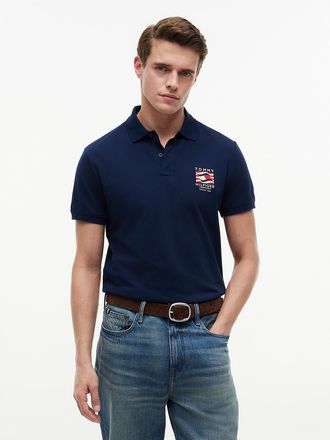 Tommy Hilfiger Mens Regular Fit Wavy Flag Smooth Cotton Polo - Navy - XXL