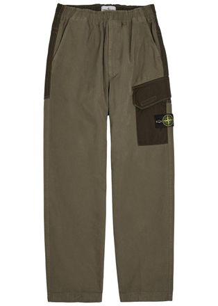 Stone Island Panelled Straight-leg Canvas Cargo Trousers - Green Dark - 36 (W36 / XL)
