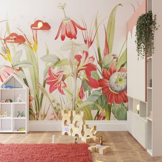 Superfresco Easy Flora Red Print To Order 3m x 2.8m Mural