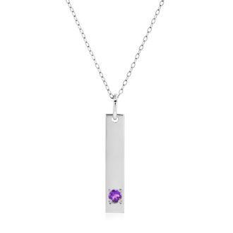 MAX + STONE 14k White Gold Bar Pendant Necklace with 3mm Small Round Gemstone Adjustable Cable Chain 16 Inches to 18 Inches with Spring Ring Clasp