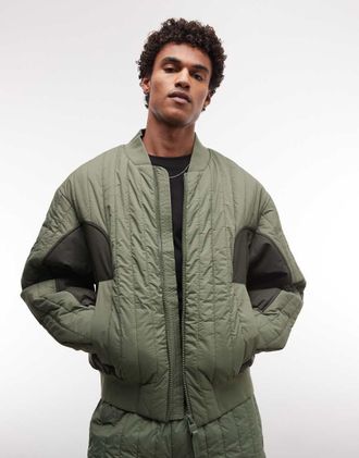 Rains 20930 Koya - Giacca bomber verde trapuntata idrorepellente tono su tono in coordinato