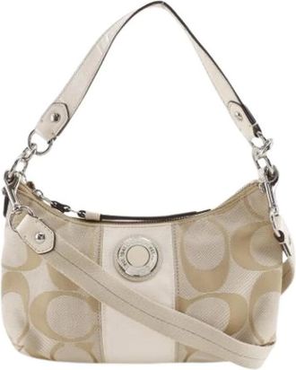 Coach Pre-owned Shoulder Bags, female, Beige, Size: ONE SIZE Pre-owned Signature Nylon Canvas 2way Shoulder Bag