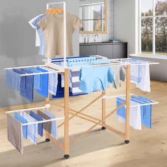 IDMarket Idmarket - Tendedero De Dise&ntilde;o Deluxe Imitaci&oacute;n Madera Con Espacio Para Colgar La Ropa