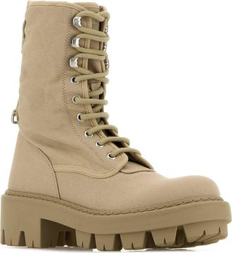 Prada Womens Canvas Lace-Up Combat Boot Beige