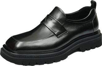 Generic Mens Slip on Platform Loafers Chunky Block Heel Business Formal Shoes Square Toe Wedding Dress Shoes,Black,7.5 UK