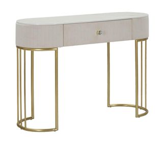 Mauro Ferretti Consola de metal dorado, tela beige y madera blanca cm 100x40x75