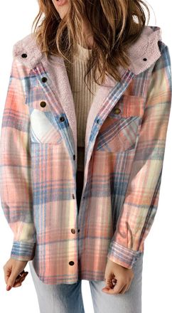 Dokotoo Womens Jackets Plaid Hooded Long Sleeve Button Down Ladies Chunky Cardigans Coat Winter Jacket for Women Fashion Shacket Warm Fuzzy Fleece Womens Coat
