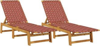 vidaXL Vidaxl - Tumbonas 2 Unidades Madera Maciza De Acacia Y Tela Roja