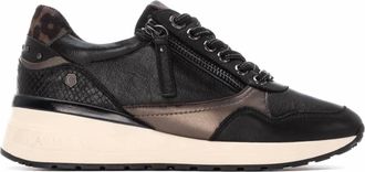 Carmela Womens Leather Wedge Lace-Up Sneakers In Black