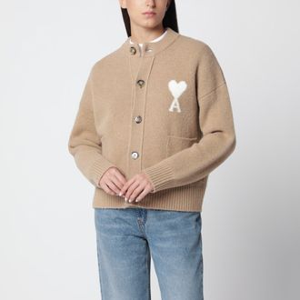 Ami Beige Ami de Coeur cardigan in wool blend