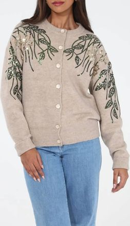 Rain + Rose Floral Sequin Cardigan In Tan