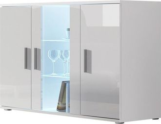 Mirjan24 Mobilier1 - Aparador Tornola 106, Blanco + Blanco Brillante, 80x120cm, N&uacute;mero De Puertas: 041cm, Aglomerado Laminado, Vidrio, Led