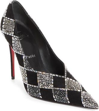 Christian Louboutin Doria Crystal Check Pump in Black/Black/Crystals at Nordstrom, Size 8.5Us