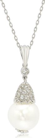 Suzy Levian Sterling Silver 9mm Freshwater Pearl & Created Sapphire Pendant in White at Nordstrom Rack