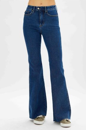 Judy Blue High Waist Tummy Control Flare Jeans With Sorbtek Moisture Control In Dark Blue