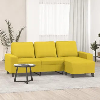 vidaXL Vidaxl - Sof&aacute; De 3 Plazas Con Taburete De Tela Amarillo Claro 180 Cm