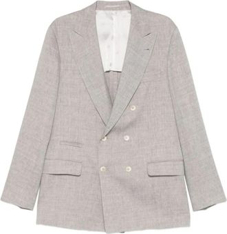 Brunello Cucinelli Giacca in maglia doppiopetto - Heren - Blazers - Grijs - XL - Wol - Jassen