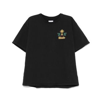 Rhude T-Shirts, male, Black, S, Black Logo Print Crew Neck T-shirt
