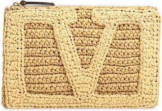 Valentino Garavani Viva Superstar Raffia Clutch in Natural at Nordstrom