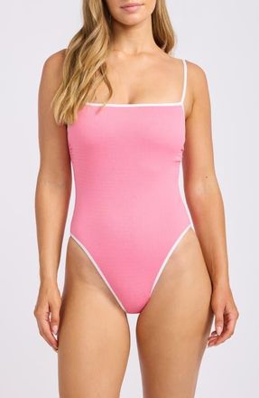 Seafolly Square Neck One-Piece Swimsuit in Begonia Pink at Nordstrom, Size 10