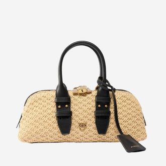 Pinko Pinko Escape Horizontal Bowling Bag In Leather And Raffia