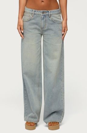 Edikted Quintie Mid Rise Straight Leg Jeans in Vintage-Light-Wash at Nordstrom, Size X-Small