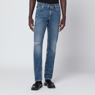Dolce & Gabbana Faded-effect slim blue jeans