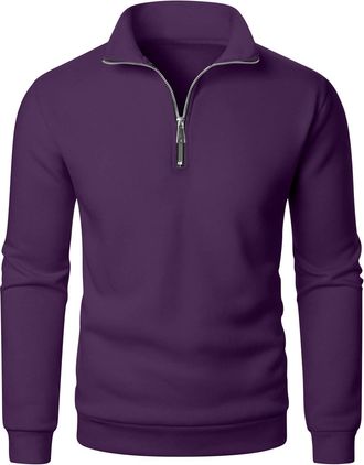 Generic Mens Jumpers Quarter Zip Sweatshirts for Men Stand Collar Long Sleeve Pullover 1/4 Zip Jumpers Mens Plain Classic Fit Sweater Lightweight Work Sweatsh