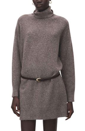 Mango Turtleneck Long Sleeve Dress in Medium Brown at Nordstrom, Size 4