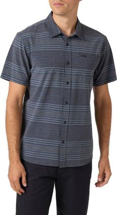 O'Neill TRVLR UPF Traverse Stripe Short Sleeve Performance Button-Up Shirt in Black at Nordstrom, Size Small