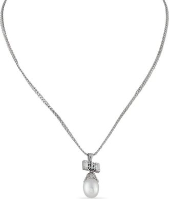 Luxury Bazaar Platinum halsketting met diamant en parel - Zilver