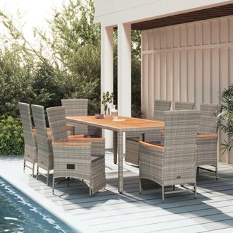 vidaXL Set Comedor Jard&iacute;n 9 Pzas Y Cojines Rat&aacute;n Sint&eacute;tico Gris Vidaxl