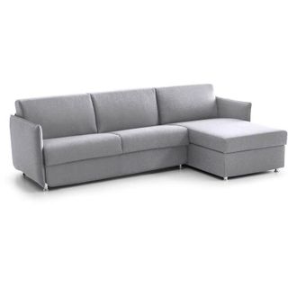 Dmora Sof&aacute; Fijo Con Pen&iacute;nsula Ubalda, Sof&aacute; Esquinero Para Sal&oacute;n, Acolchado, Desenfundable, Calidad 100% Made In Italy, 260x160 H90 Cm, Gris Claro - Dmora