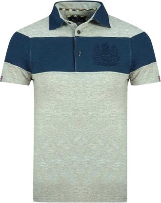 Aquascutum Heren Aldis Colour Block Logo Poloshirt (Grijs/Blauw)