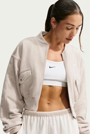 Nike Womens One Therma-FIT Fleece Bomber Jacket in Brown | IO1048-236