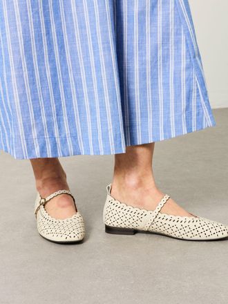 Fat Face FatFace Ivory Leather Lasercut Ballerina Flat