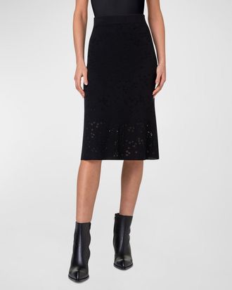 Akris Wool-Silk Blend Knit Midi Skirt with Stars Intarsia Detail