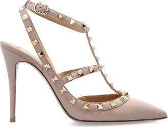 Valentino Garavani Schoenen, Dames, Beige, 38 EU, Leer, Rockstud Sandalen met Hoge Hak