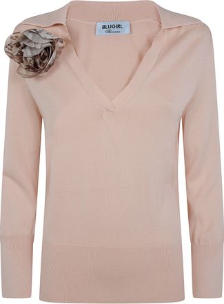 Blugirl Polo Shirt Floral Detail Pink Peony