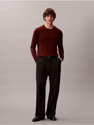 Calvin Klein Mens Extra Fine Merino Blend Crewneck Sweater - Red - XS
