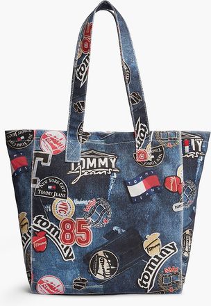 Tommy Hilfiger Womens Tommy Jeans Patch Print Denim Tote Bag - Trompe Loeil