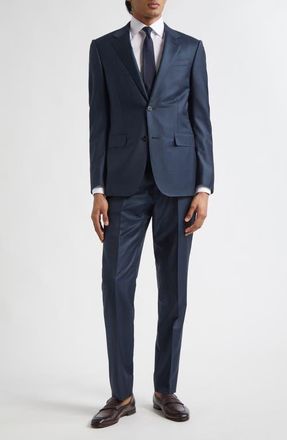 Ermenegildo Zegna Trofeo Wool Suit in Blue Navy Check at Nordstrom, Size 50 Us