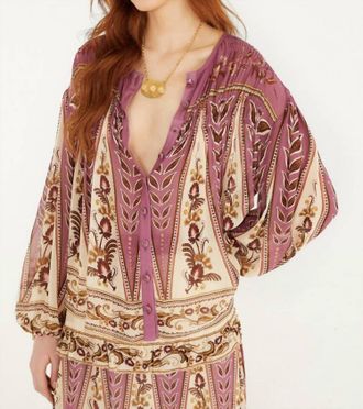 Farm Rio Delicate Ainika Smocking Long Sleeve Blouse In Pink