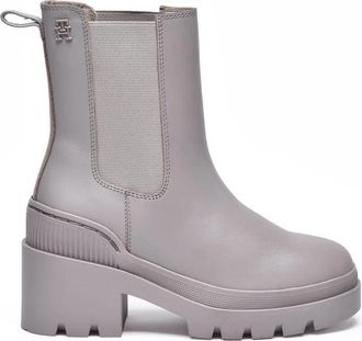 Tommy Hilfiger Light Grey Leather Rubber Womens Heel Boot