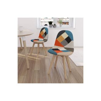 IDMarket Set di 2 sedie da pranzo scandinavo con motivo patchwork multicolore sara