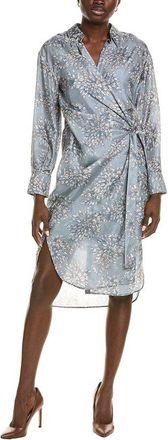 Brunello Cucinelli Blue Floral Wrap Dress, Size Large