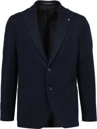 Tagliatore Gebreide Single-breasted Blazer - Heren - Blazers - Blauw - 2XL - Wol - Jassen