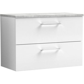 Nuie Arno Wall Hung 2-Drawer Vanity Unit with Bellato Grey Worktop 800mm Wide - Gloss White - Nuie
