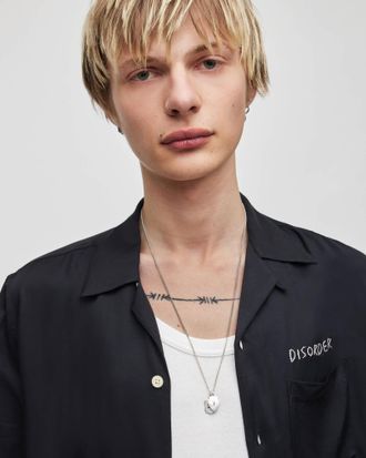 AllSaints Mens Sterling Silver Shield Sterling Silver Charm Necklace, Size: 22inch