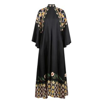 La DoubleJ Maxi Dresses, female, Black, S, Silk twill V-neck dress with cascading sleeves